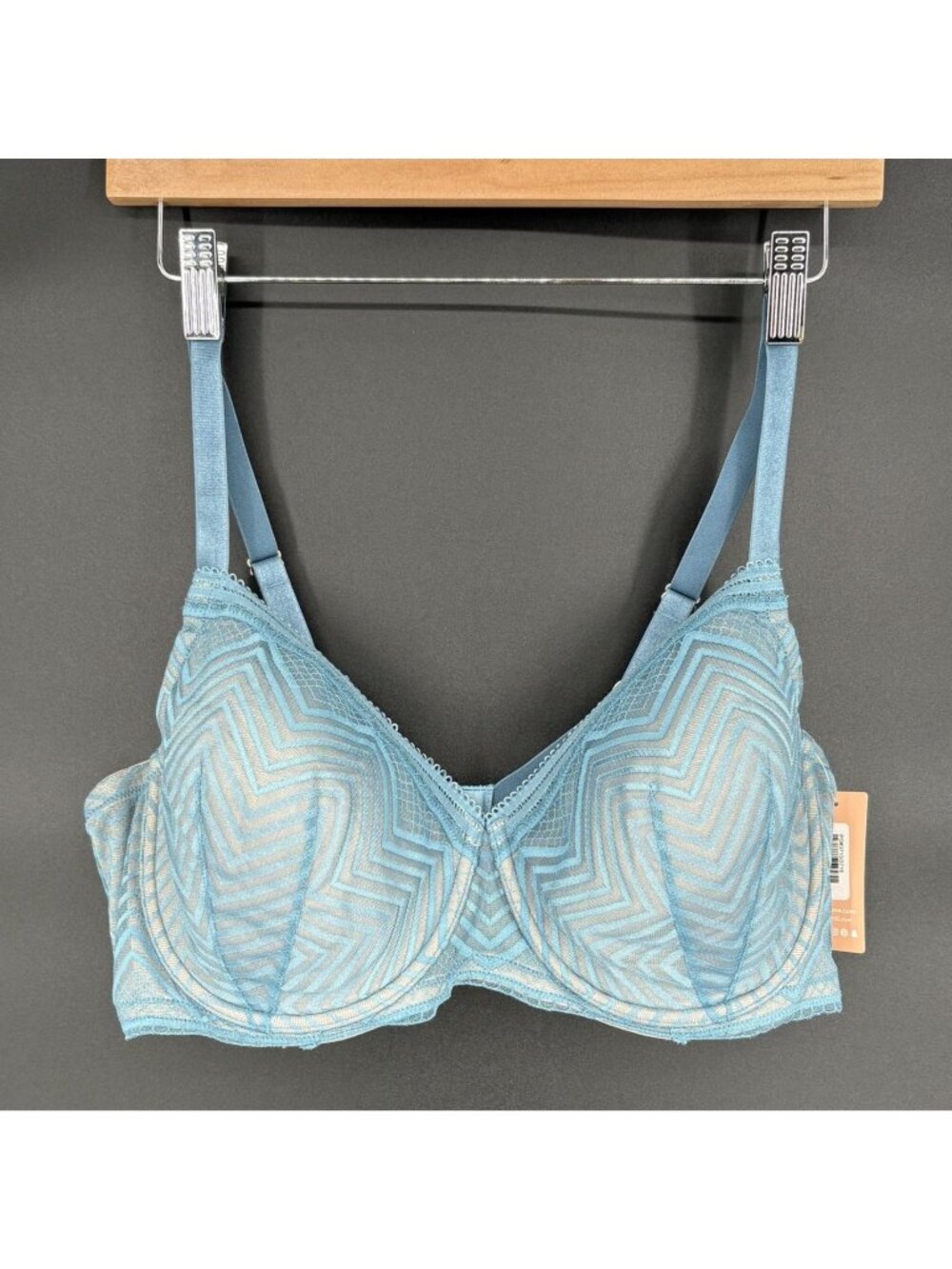 NWT ThirdLove Women's Graphic Mesh Demi Bra 42C Blue Teal Sheer Lace Underwire